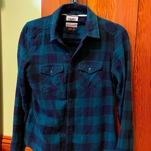 TNA green and black flannel shirt